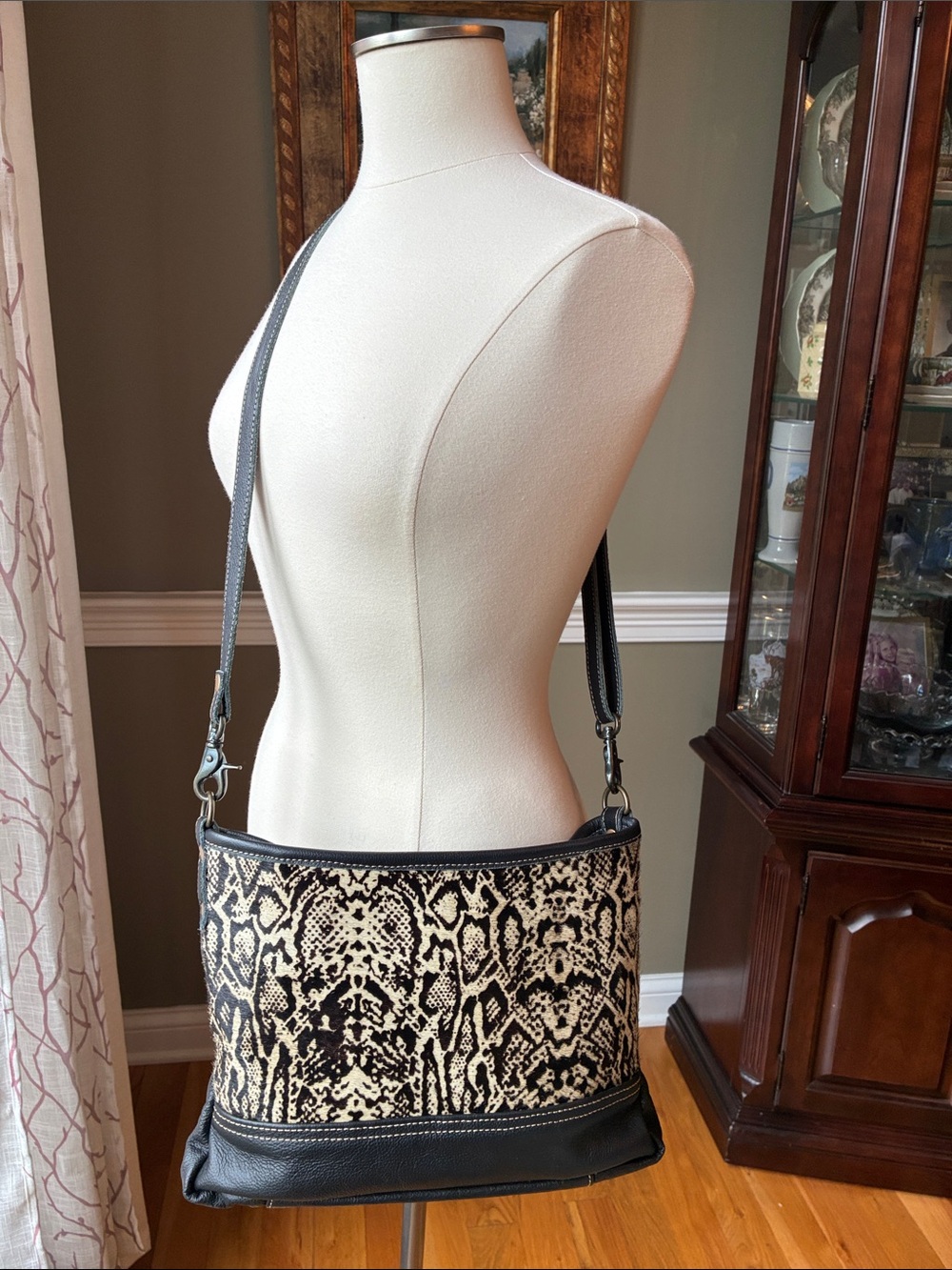 Myra Leather and Hairon Snake-Print Shoulder Bag